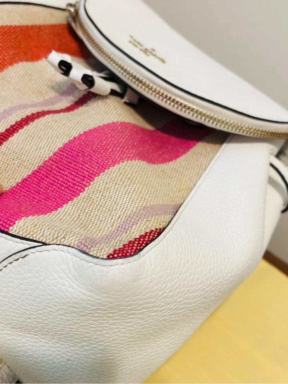 Kate Spade Women's White Striped Mini Backpack Leather Adjustable Strap Designer